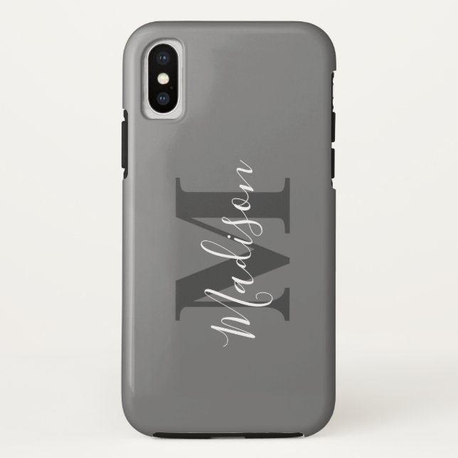 Monogram Initials Individuelle Name Grau-Weiß-Gesc Case-Mate iPhone Hülle (Rückseite)