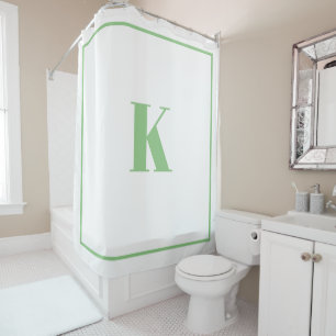 Monogram Initials Individuelle Name Sage Green Whi Duschvorhang