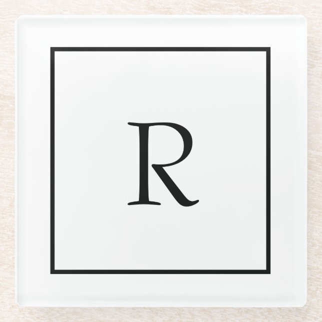 Monogram Initials Individuelle Name Schwarz-weiß T Glasuntersetzer (Vorderseite)
