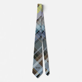 Monogram Initials Kariert Dusty Blue Gray Brown Ch Krawatte