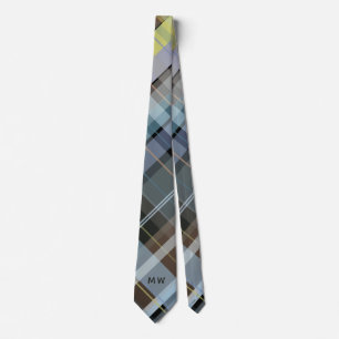 Monogram Initials Kariert Dusty Blue Gray Brown Ch Krawatte