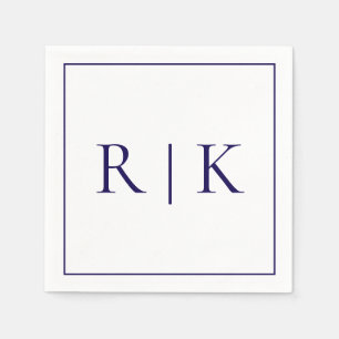 Monogram Initials Letters Deep Navy Blue Wedding Serviette