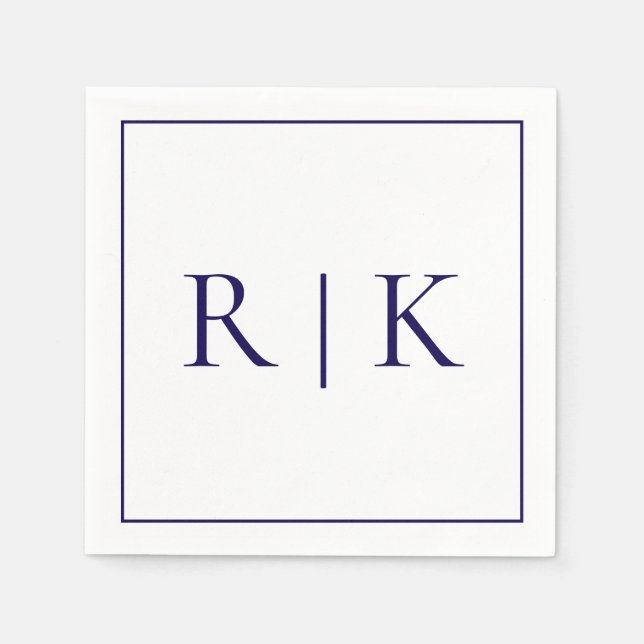Monogram Initials Letters Deep Navy Blue Wedding Serviette (Vorderseite)
