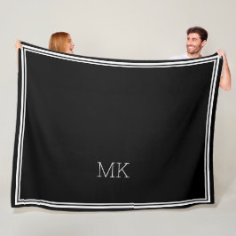 Monogram Initials Modern Minimal Frame Black White Fleecedecke