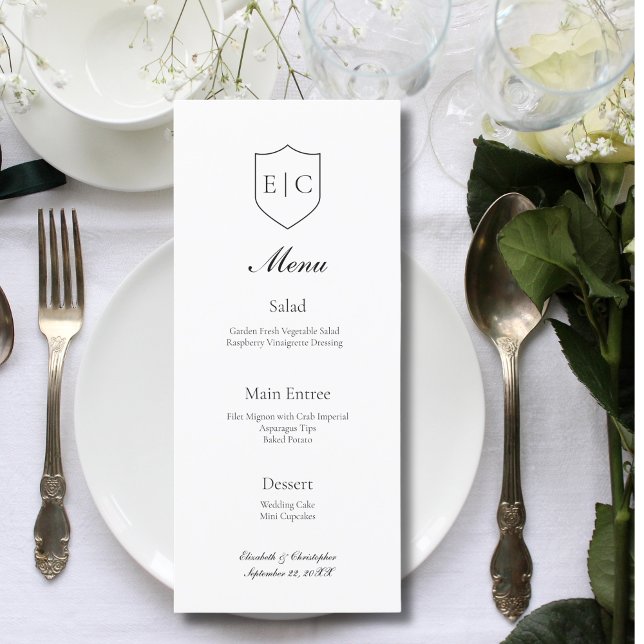 Monogram Initials Modernes Minimalistisches Hochze (Monogram Initials Modern Simple Black White Minimalist Wedding Menu)