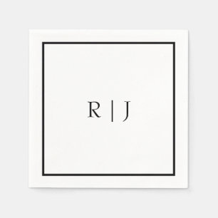 Monogram Initials Name Schwarz-weiß Minimale Hochz Serviette