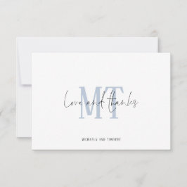 Monogram Initials Names Blue Wedding Vielen Dank Mitteilungskarte