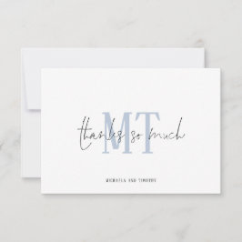 Monogram Initials Names Dusty Blue Wedding Danke Mitteilungskarte