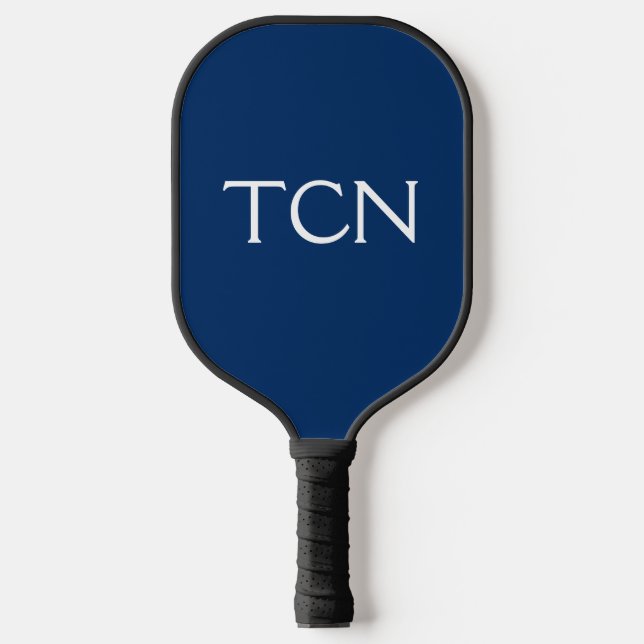 Monogram Initials Navy Blue White Trendy Pickleball Schläger (Vorderseite)