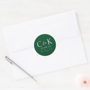 Monogram Initials on Forest Green Wedding Runder Aufkleber