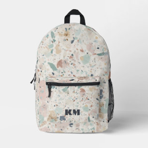 Monogram Initials Pastel Terrazzo Muster Bedruckter Rucksack