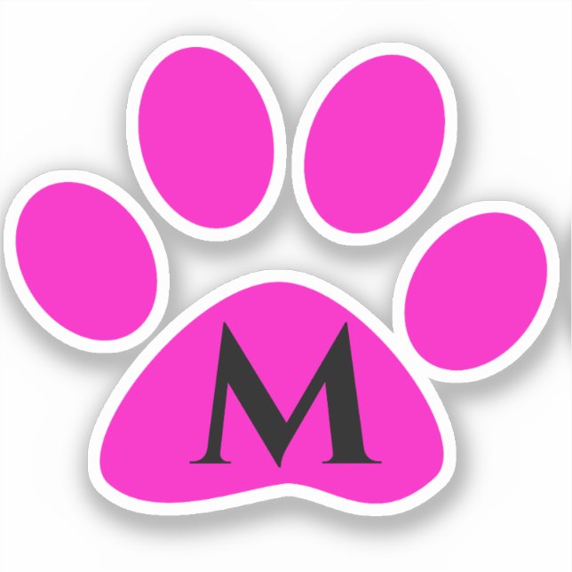 Monogram Initials Paw Prints Pink Black Niedlich G Aufkleber (Vorderseite)