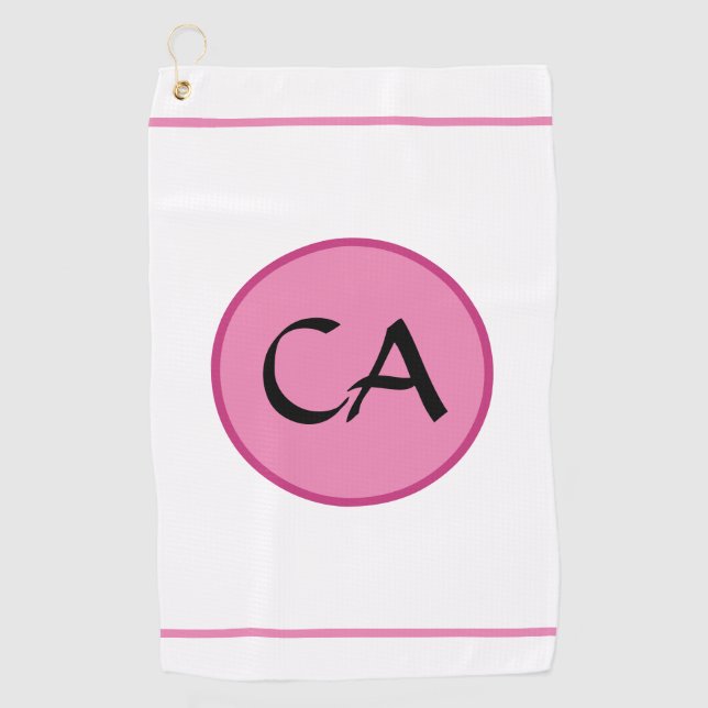 Monogram Initials Pink Black Typografy Golf Towel Golfhandtuch (Vorderseite)