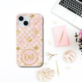 Monogram Initials Pink Blush Gold Mermaid Scales Case-Mate iPhone Hülle