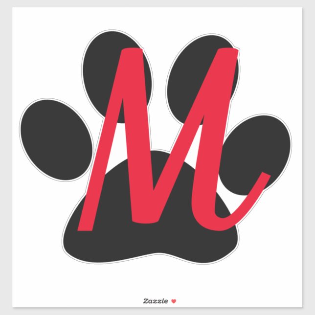 Monogram Initials Red Name Black Paw Prints Aufkleber (Blatt)