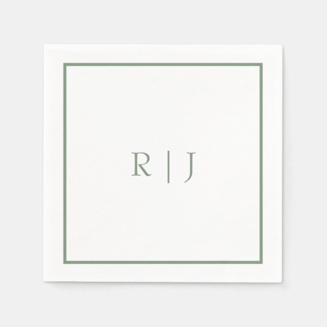Monogram Initials Sage Green Simple Cool Wedding Serviette (Vorderseite)