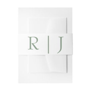 Monogram Initials Sage Green White Simple Wedding Einladungsbanderole