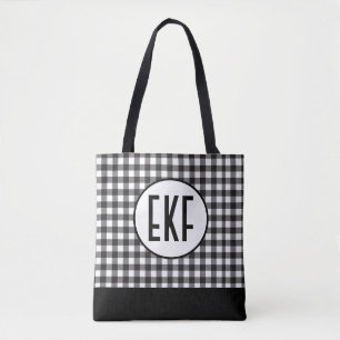 Monogram Initials Schwarz-weißes Kariertes Geschen Tasche