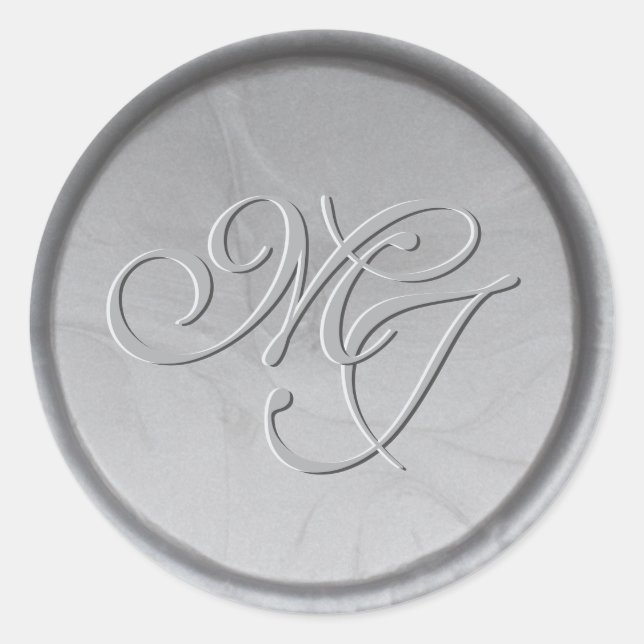 Monogram Initials Silver Wax Siegel Sticker (Vorderseite)