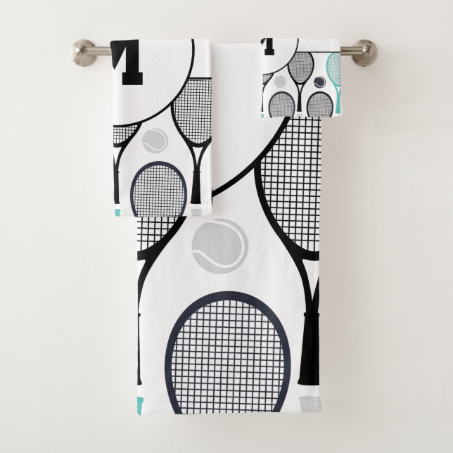 Monogram Initials Tennis Rackets Balls Elegant Badhandtuch Set (Insitu)