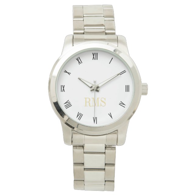 Monogram Initials Unisex Silver Bracelet Watch Armbanduhr (Vorderseite)