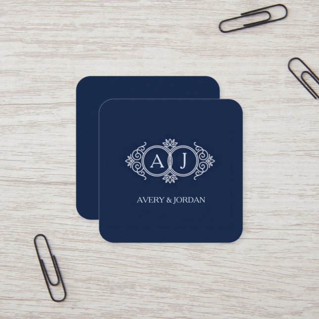 Monogram initials wedding  frame minimal design  quadratische visitenkarte (Vorderseite/Rückseite Beispiel)