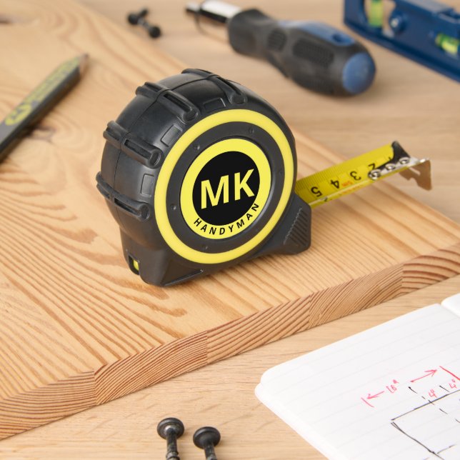 Monogram Initials Yellow Black Handyman Business Maßband (Holzbau)