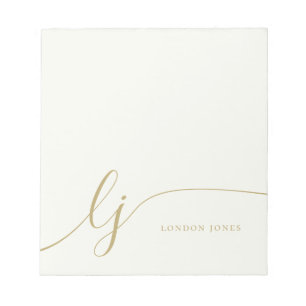 Monogram Ivory Gold Moderne Minimalistische Femini Notizblock
