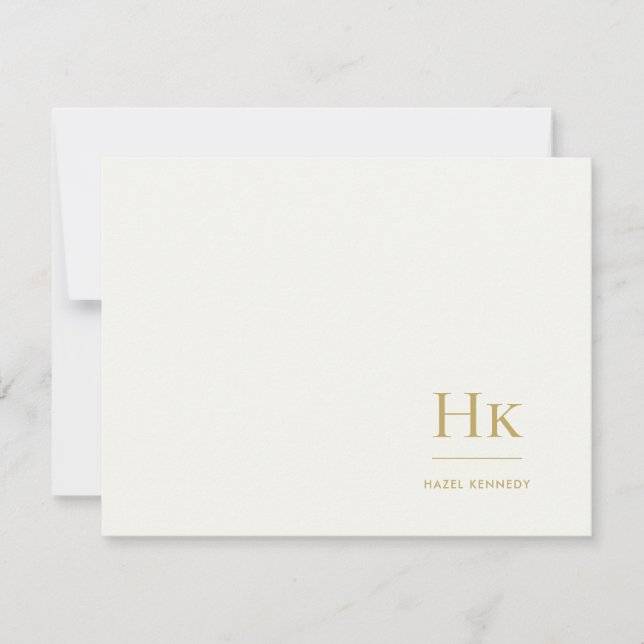 Monogram Ivory Gold Simple Monogrammed Notecard Mitteilungskarte (Vorderseite)