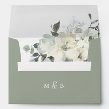 Monogram Ivory Sage Floral Rücksendeadresse Umschl