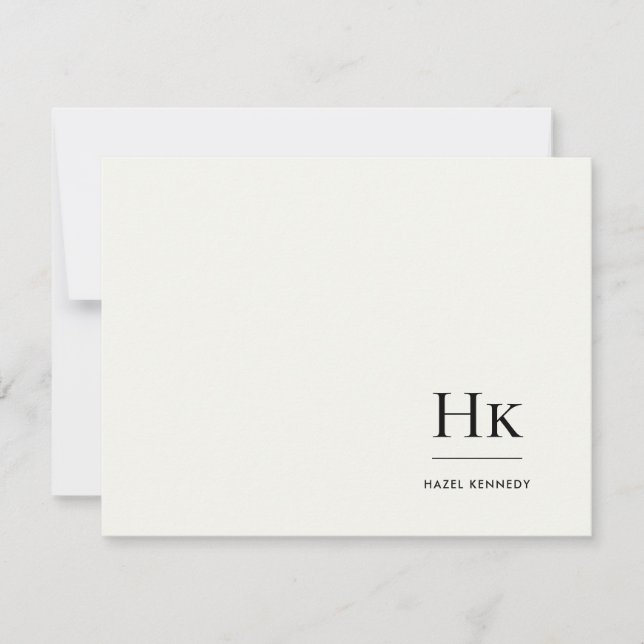 Monogram Ivory Simple Monogrammed Social Notecard Mitteilungskarte (Vorderseite)