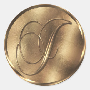 Monogram J Bronze Wedding Invitation Holiday Runder Aufkleber