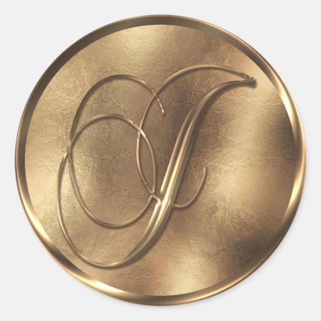Monogram J Bronze Wedding Invitation Holiday Runder Aufkleber (Vorderseite)