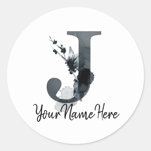 Monogram J Dark Herb Foliage Runder Aufkleber (Vorderseite)