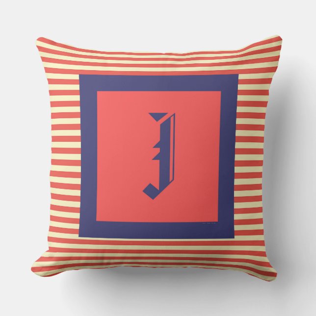 Monogram J Familienwappen Initial Outdoor Pillow Kissen (Vorderseite)
