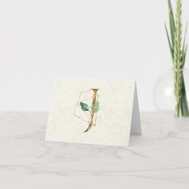 Monogram J Floral Note Card Gold Karte (Vorderseite)