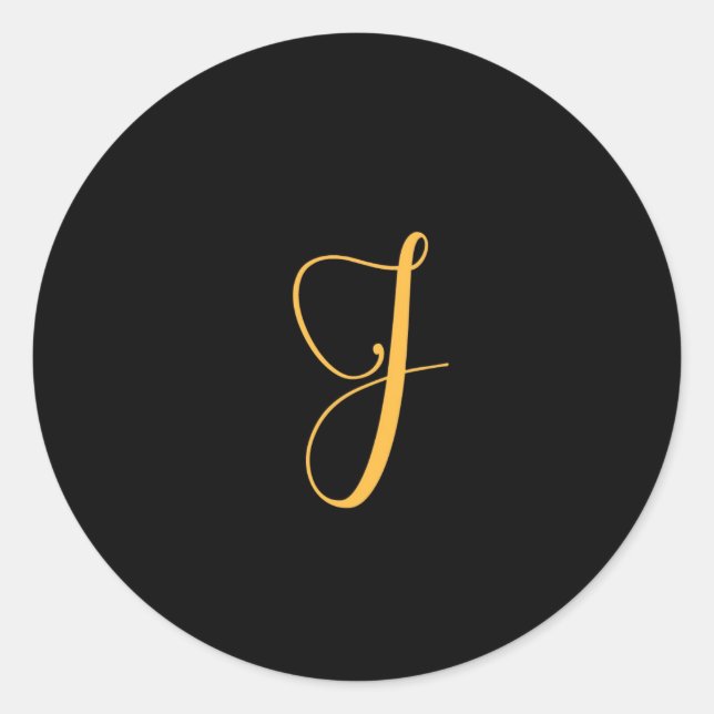 Monogram J Gold auf schwarzem Hintergrund Runder Aufkleber (Vorderseite)