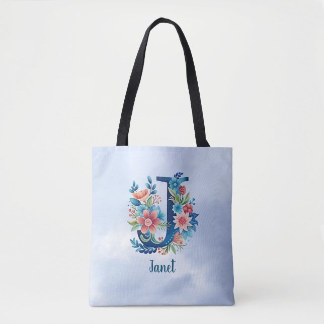 Monogram 'J' TEMPLATE Blumendesign Tasche (Vorderseite)