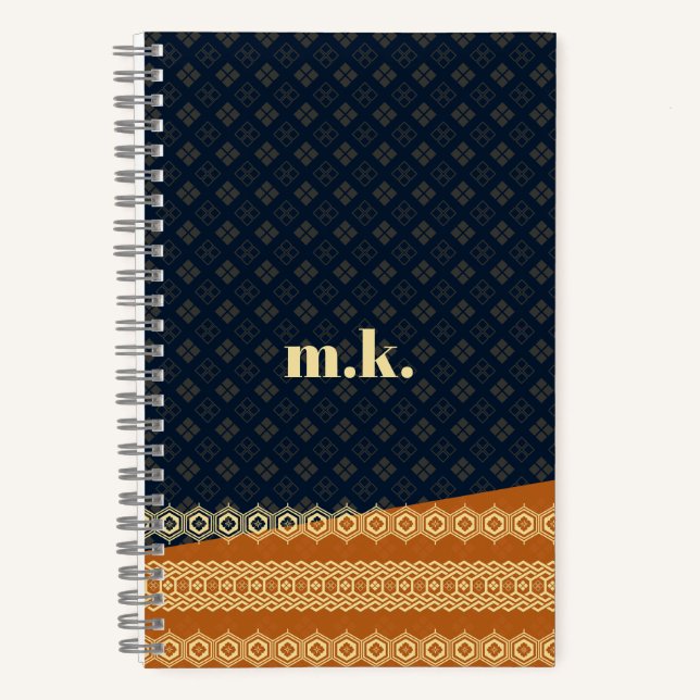 Monogram Japanese Tortoise Diamond Pattern Notizbuch (Vorderseite)
