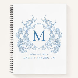 Monogram Journal des Royal Blue Floral Wappen Notizbuch