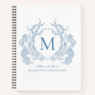 Monogram Journal des Royal Blue Floral Wappen Notizbuch