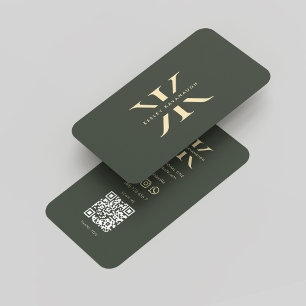 Monogram K Beruflich Dark Green Gold Modern Visitenkarte