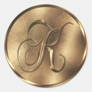 Monogram K Bronze Wedding Invitation Holiday Runder Aufkleber