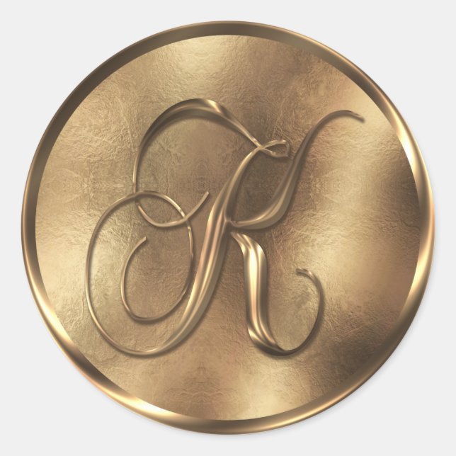 Monogram K Bronze Wedding Invitation Holiday Runder Aufkleber (Vorderseite)