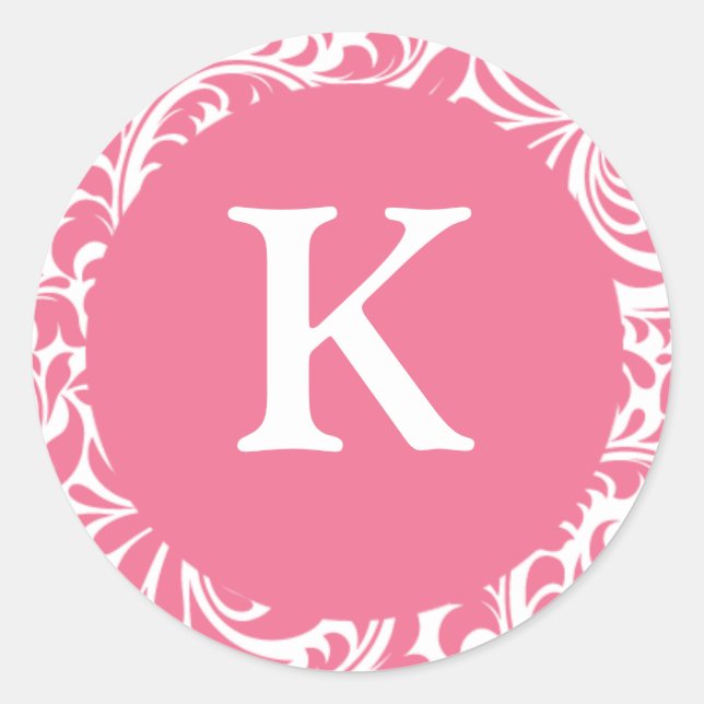 Monogram K Pink White Wedding Theme Monogramme Inv Runder Aufkleber (Vorderseite)
