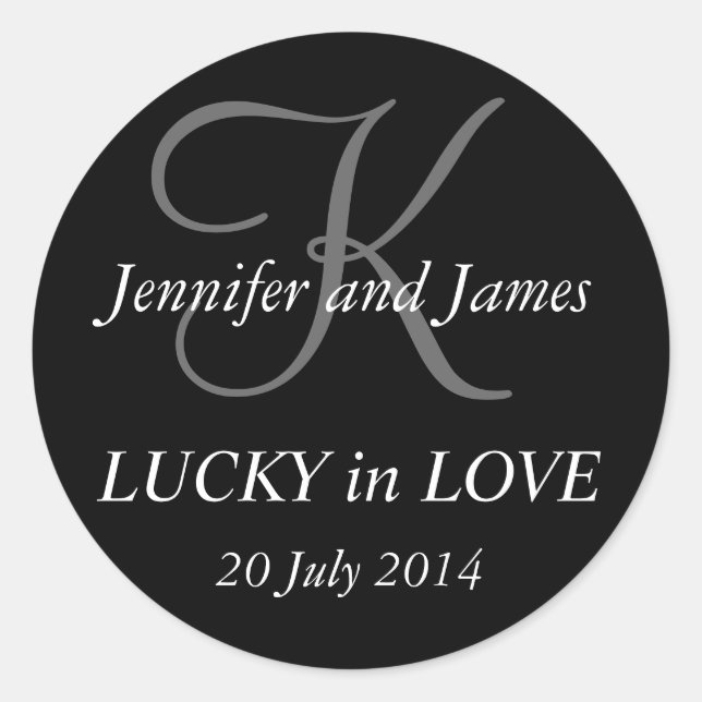 Monogram K Stickers for Weddings Black (Vorderseite)