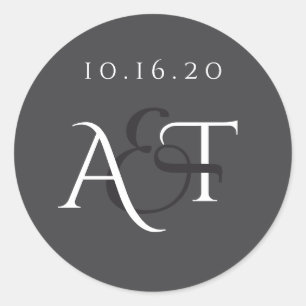 Monogram Karcoal Gray Wedding Initials Runder Aufkleber