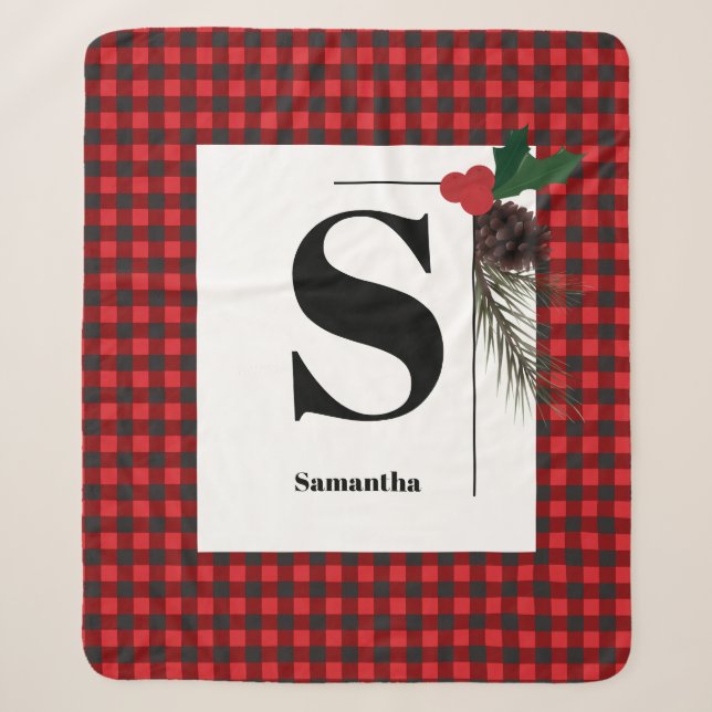 Monogram Kariert Holiday Christmas Sherpadecke (Vorderseite)
