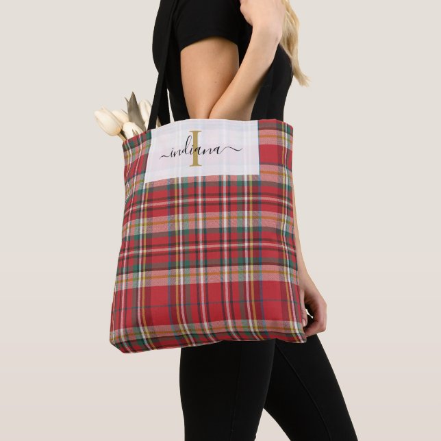 Monogram Kariert Red Green Script rustikal Tasche (Von Nahem)