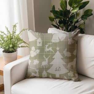 Monogram Karierten Weihnachtsdorf Kissen
